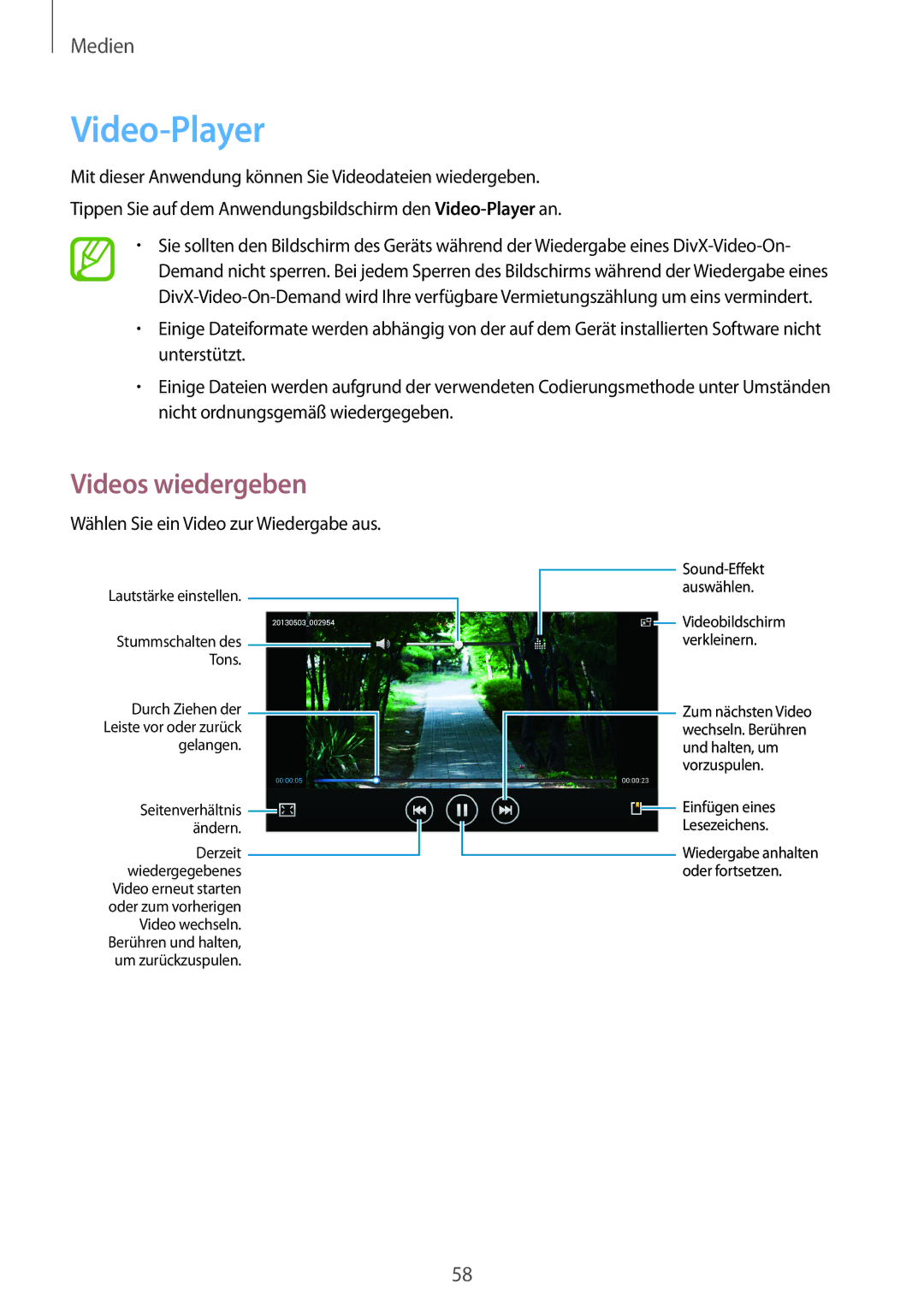 Samsung SM-T2100ZWADBT, SM-T2100ZWAATO, SM-T2100GNAATO, SM-T2100MKADBT Video-Player, Wählen Sie ein Video zur Wiedergabe aus 