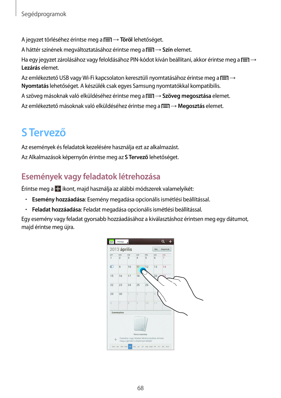 Samsung SM-T2100ZWZROM, SM-T2100ZWAATO, SM-T2100GNAATO, SM-T2100MKADBT manual Tervező, Események vagy feladatok létrehozása 