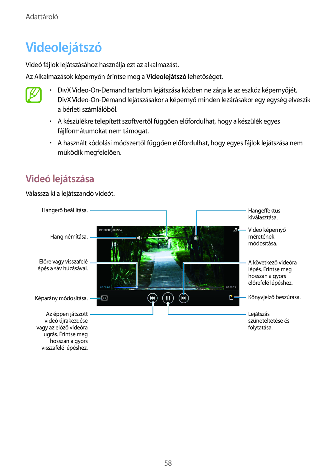 Samsung SM-T2100ZWAXEH, SM-T2100ZWAATO, SM-T2100GNAATO, SM-T2100MKADBT manual Videolejátszó, Válassza ki a lejátszandó videót 