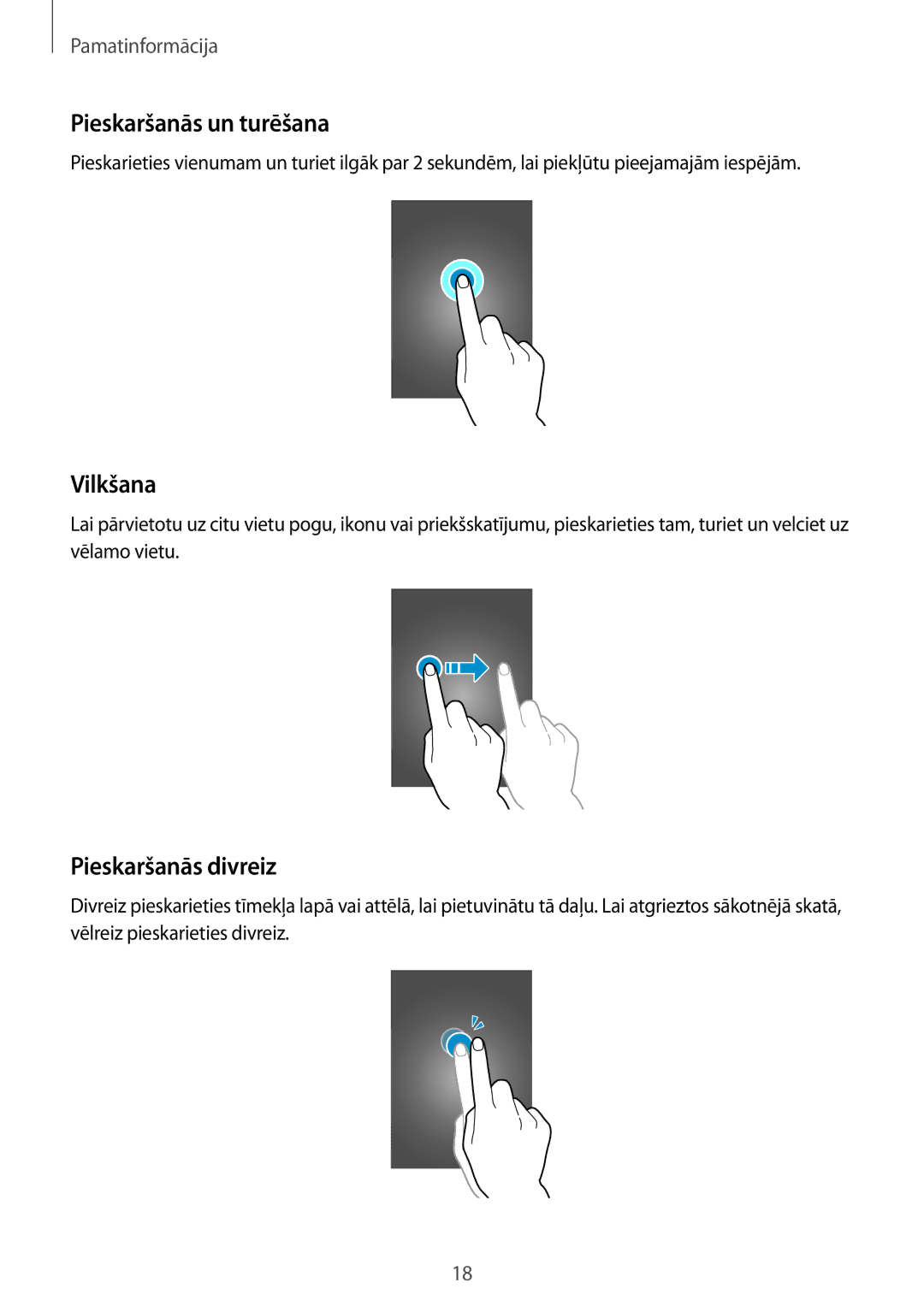 Samsung SM-T2100ZWASEB, SM-T2100MKASEB manual Pieskaršanās un turēšana, Vilkšana, Pieskaršanās divreiz 