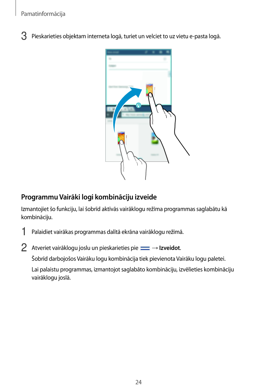 Samsung SM-T2100ZWASEB, SM-T2100MKASEB manual Programmu Vairāki logi kombināciju izveide 