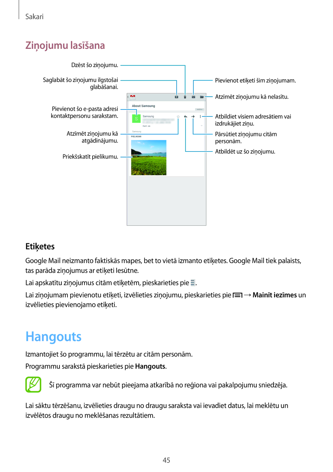 Samsung SM-T2100MKASEB, SM-T2100ZWASEB manual Hangouts, Etiķetes 