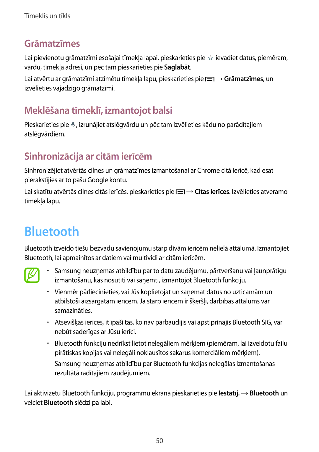 Samsung SM-T2100ZWASEB, SM-T2100MKASEB manual Bluetooth, Sinhronizācija ar citām ierīcēm 