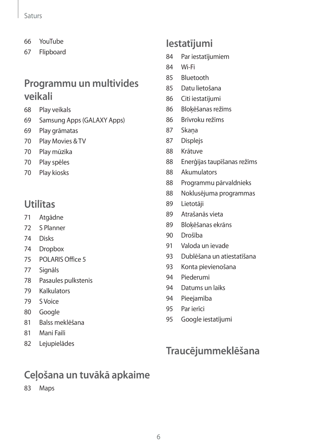 Samsung SM-T2100ZWASEB, SM-T2100MKASEB manual Traucējummeklēšana 