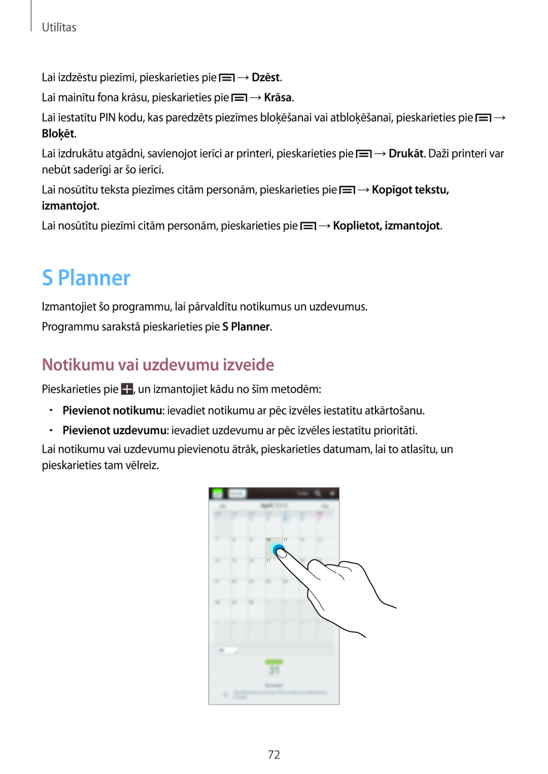 Samsung SM-T2100ZWASEB, SM-T2100MKASEB manual Planner, Notikumu vai uzdevumu izveide 