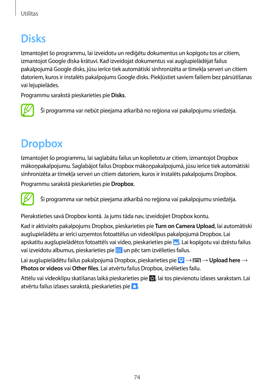 Samsung SM-T2100ZWASEB, SM-T2100MKASEB manual Disks, Dropbox 