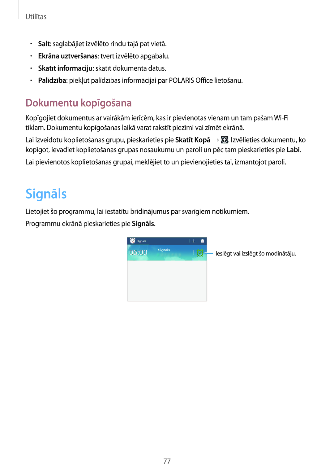 Samsung SM-T2100MKASEB, SM-T2100ZWASEB manual Signāls, Dokumentu kopīgošana 