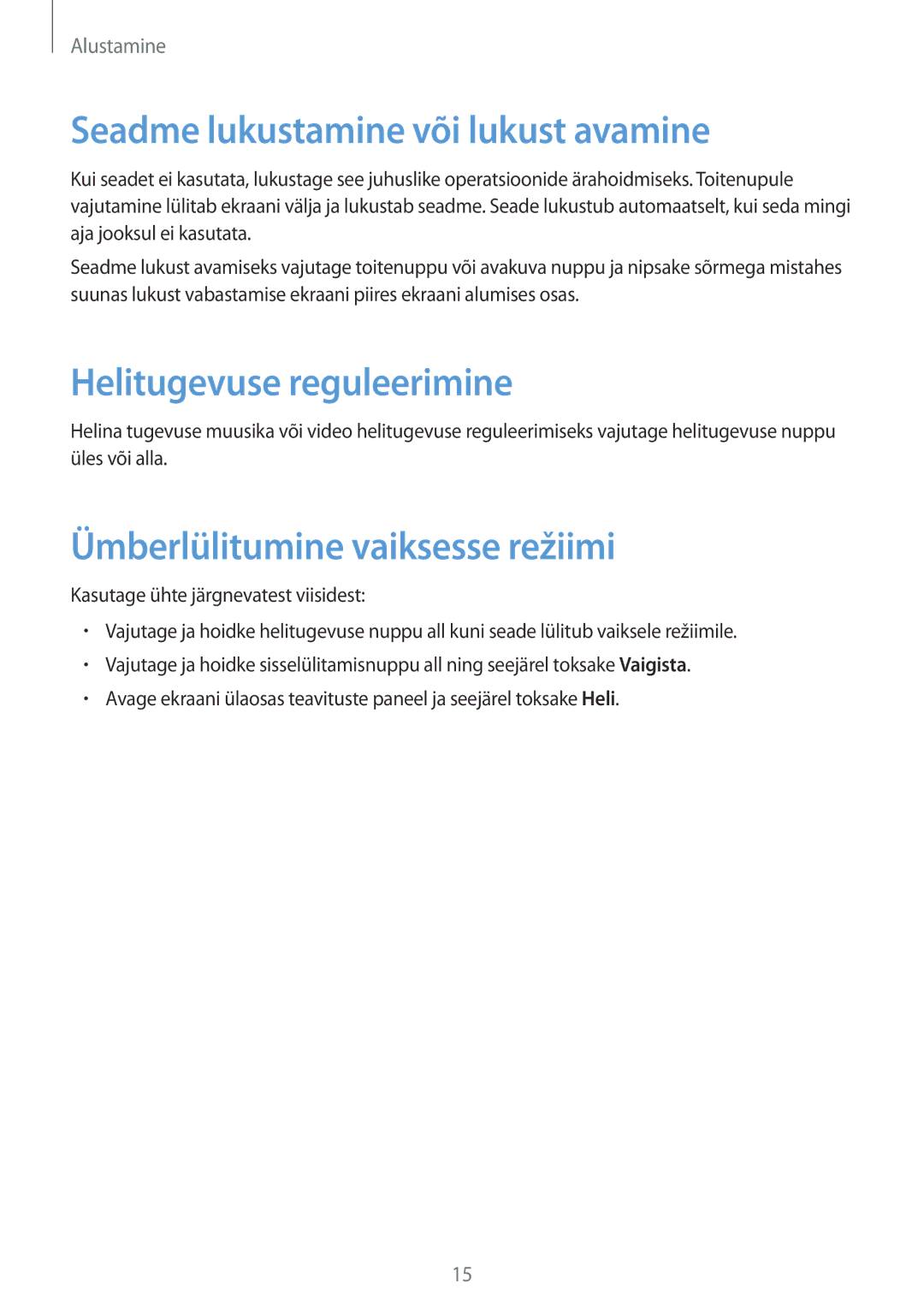 Samsung SM-T2100MKASEB, SM-T2100ZWASEB manual Seadme lukustamine või lukust avamine, Helitugevuse reguleerimine 