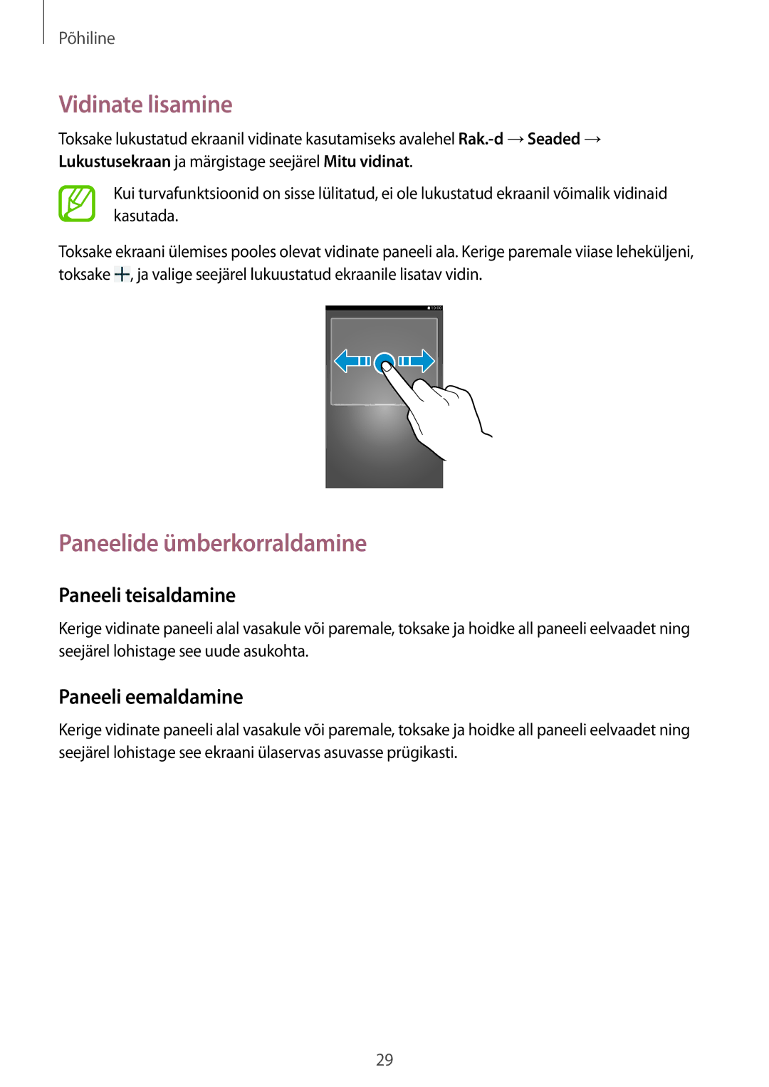 Samsung SM-T2100MKASEB, SM-T2100ZWASEB manual Vidinate lisamine 