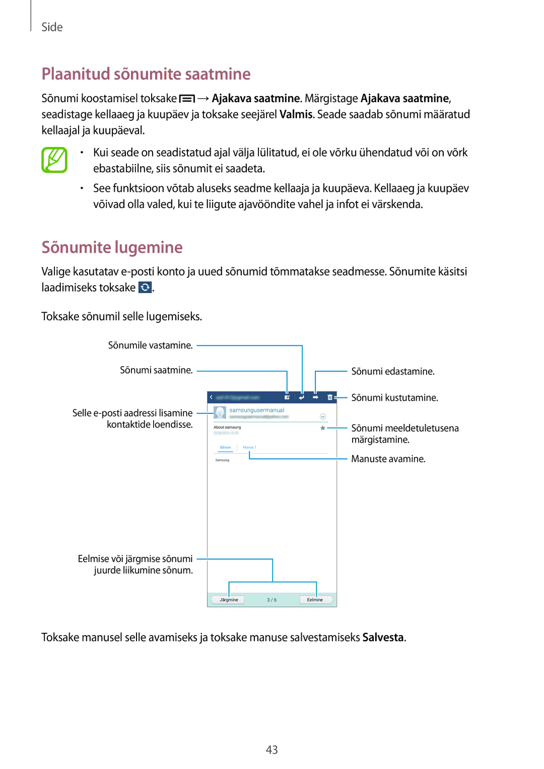 Samsung SM-T2100MKASEB, SM-T2100ZWASEB manual Plaanitud sõnumite saatmine, Sõnumite lugemine 