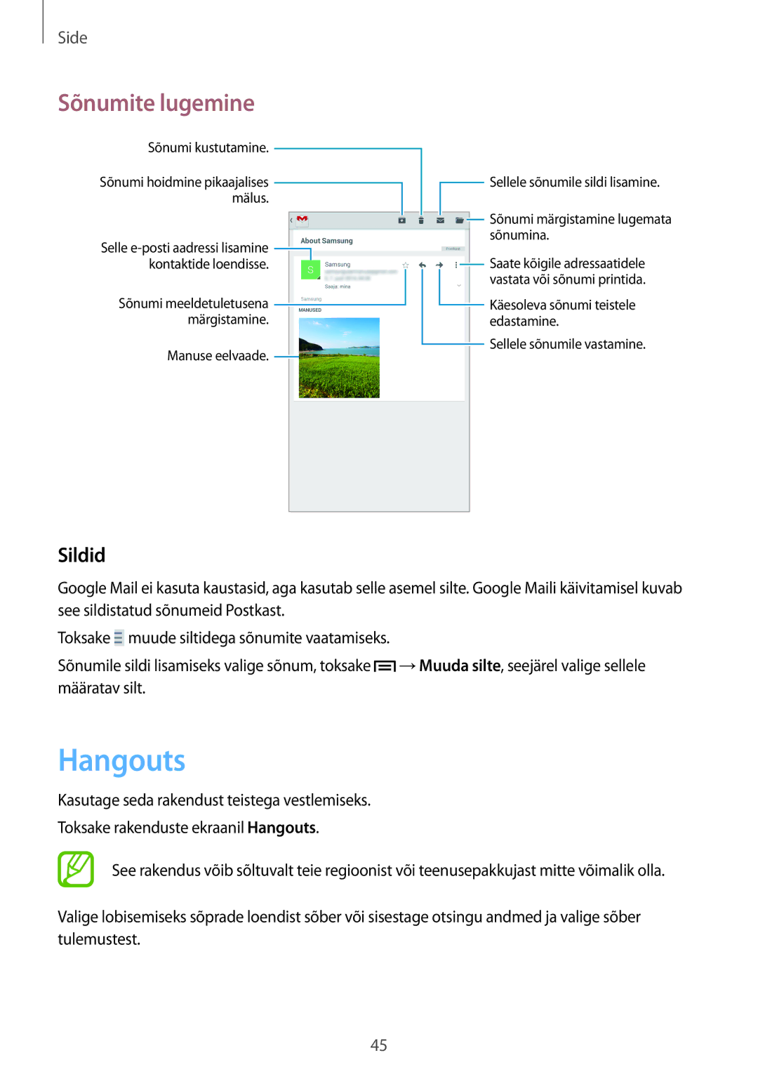 Samsung SM-T2100MKASEB, SM-T2100ZWASEB manual Hangouts, Sildid 