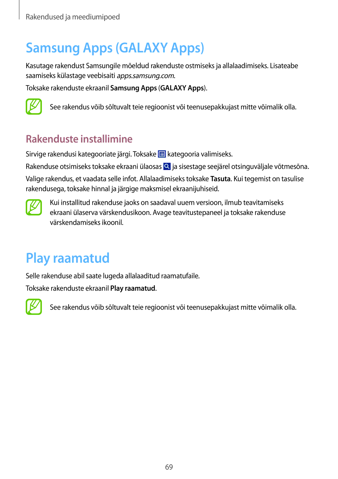 Samsung SM-T2100MKASEB, SM-T2100ZWASEB manual Samsung Apps Galaxy Apps, Play raamatud 