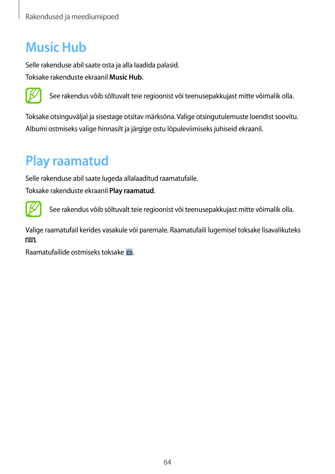 Samsung SM-T2100ZWASEB, SM-T2100MKASEB manual Music Hub, Play raamatud 