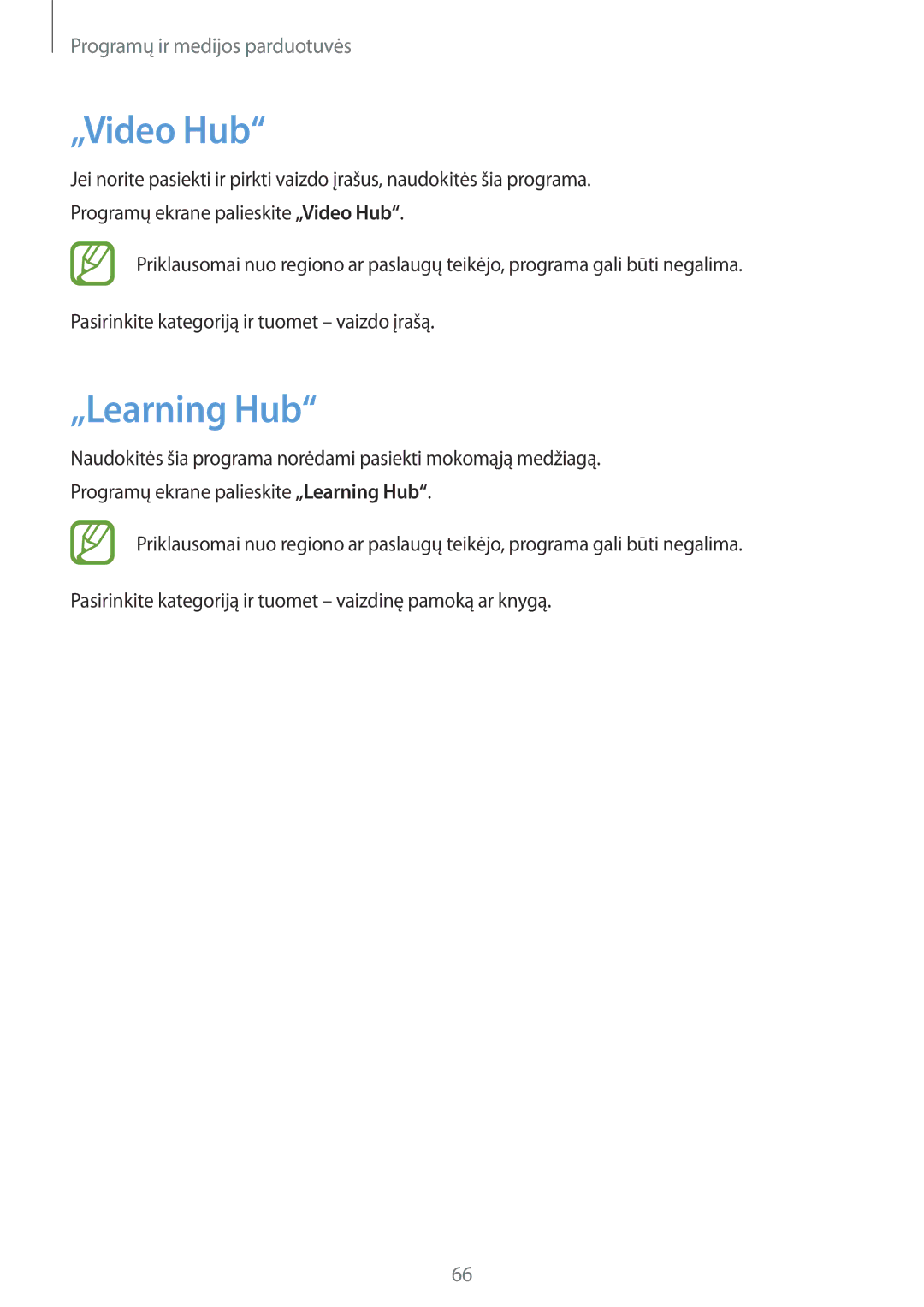 Samsung SM-T2100ZWASEB, SM-T2100MKASEB manual „Video Hub, „Learning Hub 