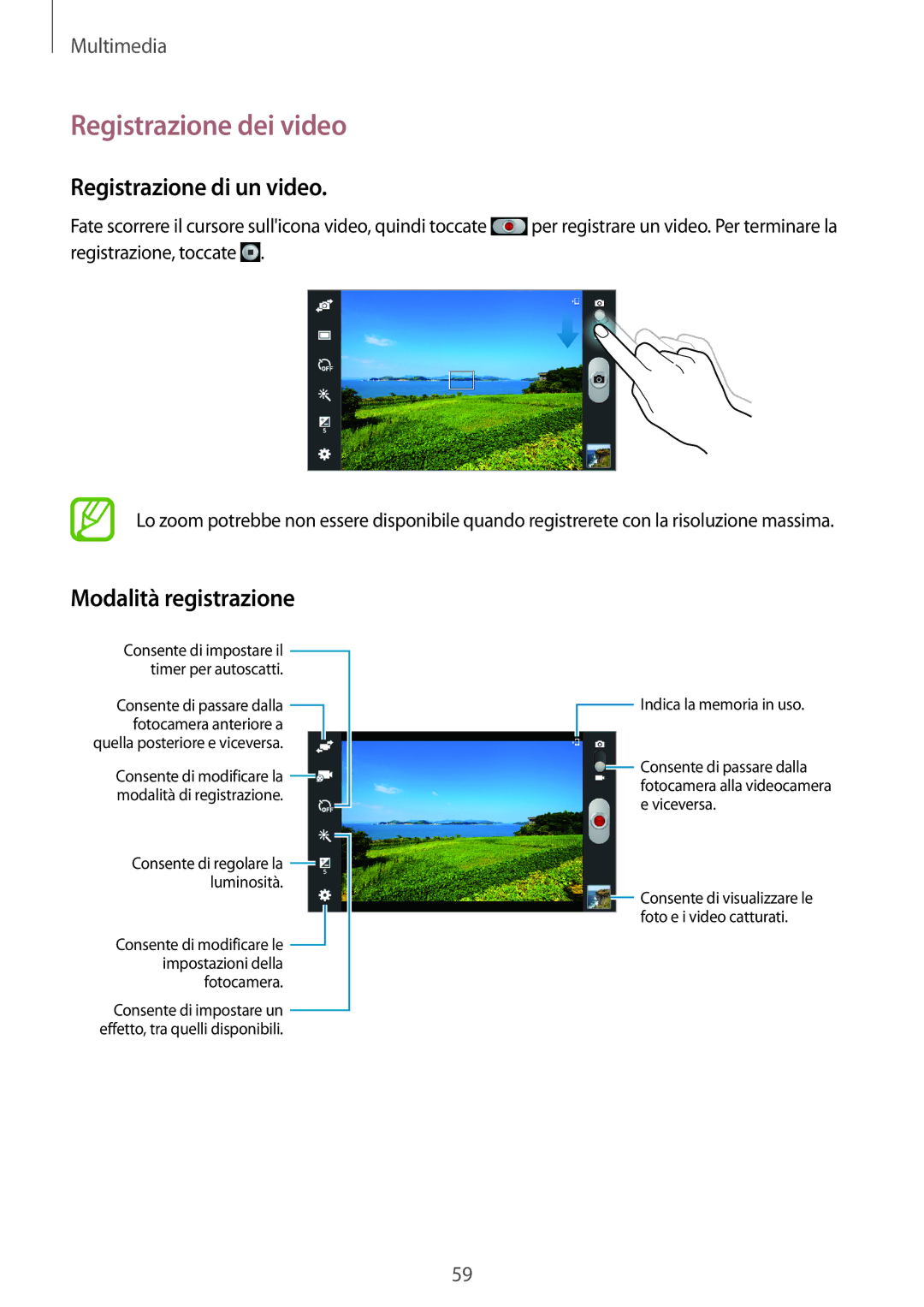 Samsung SM-T2100ZWAITV, SM-T2100ZWATUR manual Registrazione dei video, Registrazione di un video, Modalità registrazione 