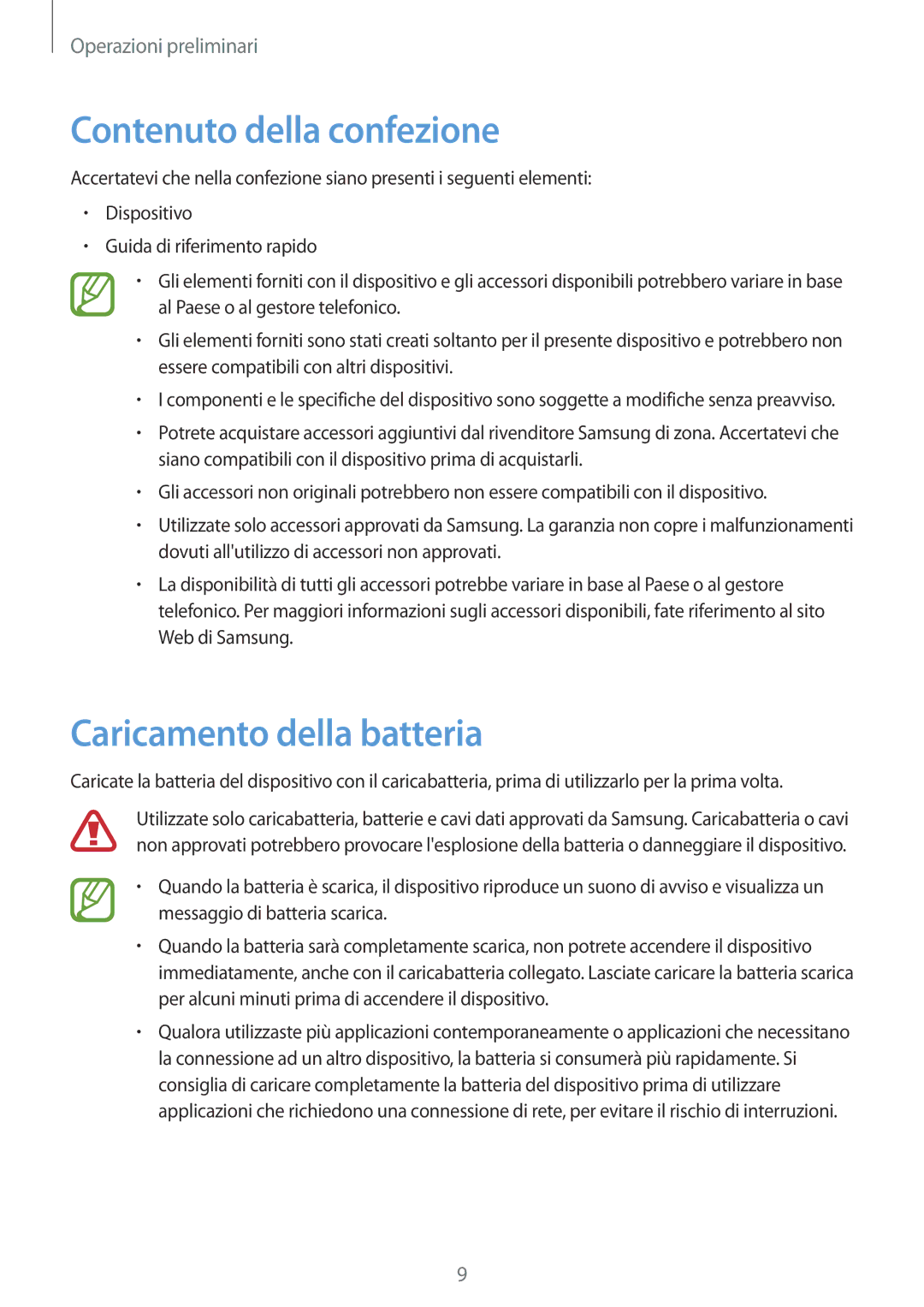 Samsung SM-T2100ZWAXEO, SM-T2100ZWATUR, SM-T2100ZWAXET manual Contenuto della confezione, Caricamento della batteria 