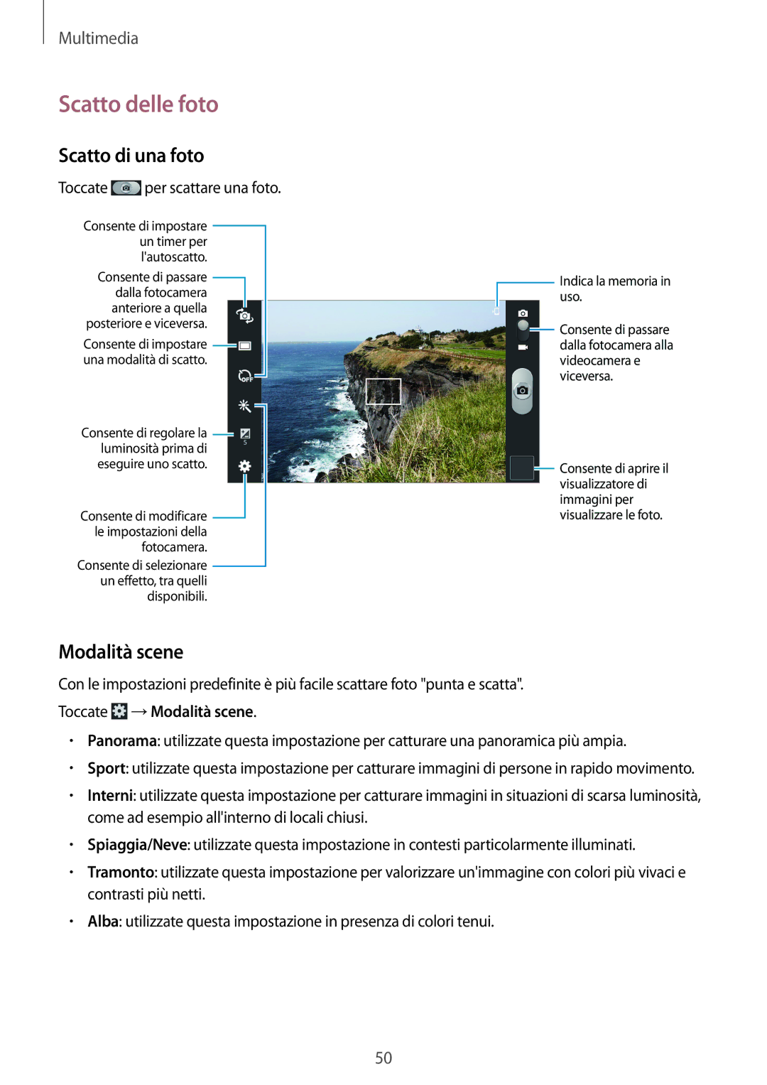 Samsung SM-T2100ZWAXET, SM-T2100ZWATUR, SM-T2100ZWAXEO Scatto delle foto, Scatto di una foto, Toccate →Modalità scene 