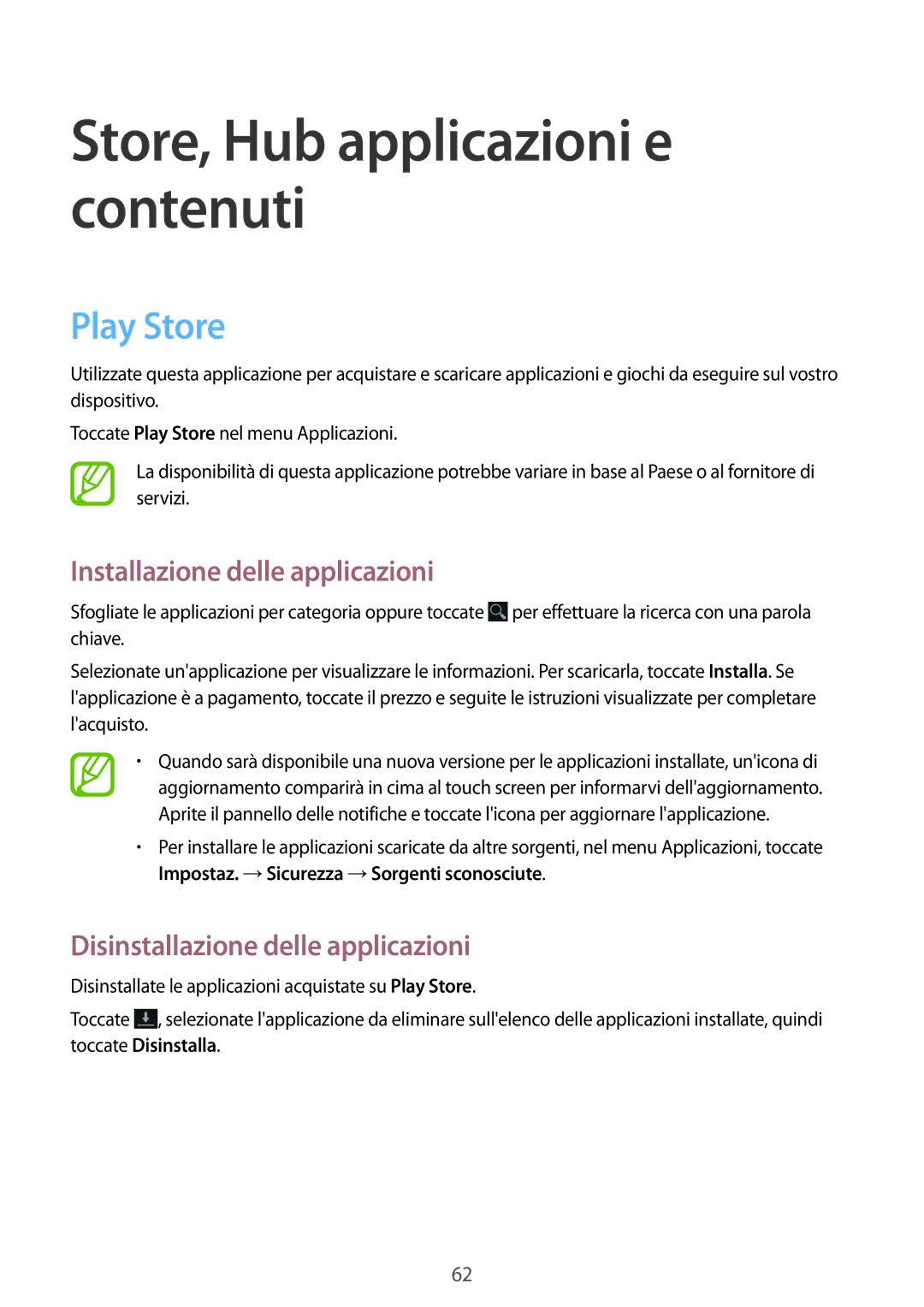 Samsung SM-T2100ZWAXET, SM-T2100ZWATUR, SM-T2100ZWAXEO, SM-T2100ZWAITV manual Store, Hub applicazioni e contenuti, Play Store 