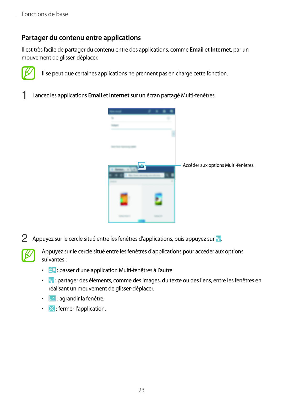 Samsung SM-T2100MKAXEF, SM-T2100ZWAXEF, SM-T2100GRAXEF, SM-T2100ZWZXEF, SM-T2100ZWAFTM Partager du contenu entre applications 