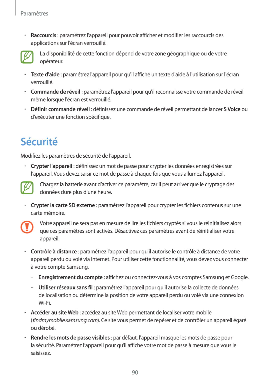 Samsung SM-T2100ZWAXEF, SM-T2100GRAXEF, SM-T2100ZWZXEF manual Sécurité, Modifiez les paramètres de sécurité de l’appareil 