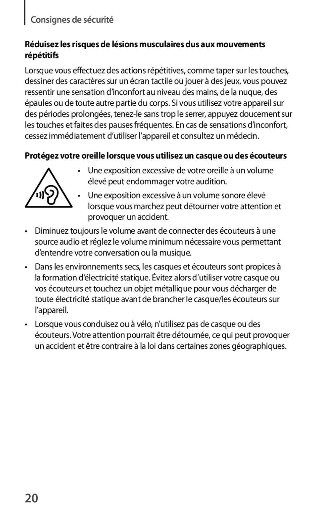 Samsung SM-T2100ZWAXEF, SM-T2100GRAXEF, SM-T2100ZWZXEF, SM-T2100MKAXEF, SM-T2100ZWAFTM manual Consignes de sécurité 