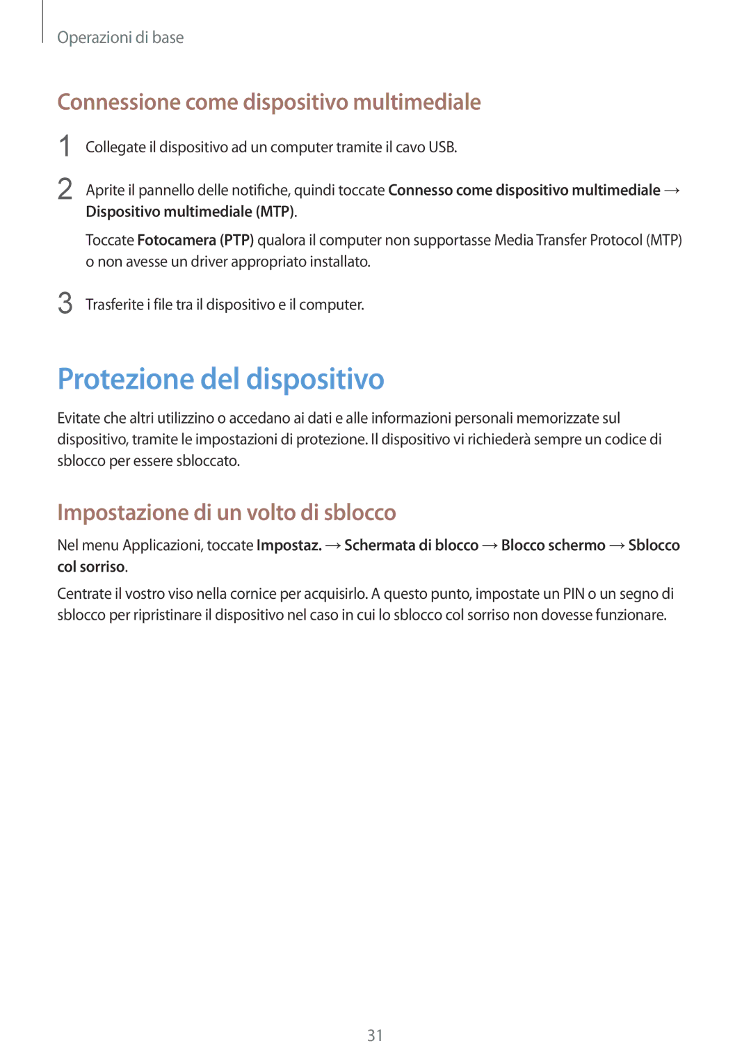 Samsung SM-T2105GYAITV Protezione del dispositivo, Connessione come dispositivo multimediale, Dispositivo multimediale MTP 