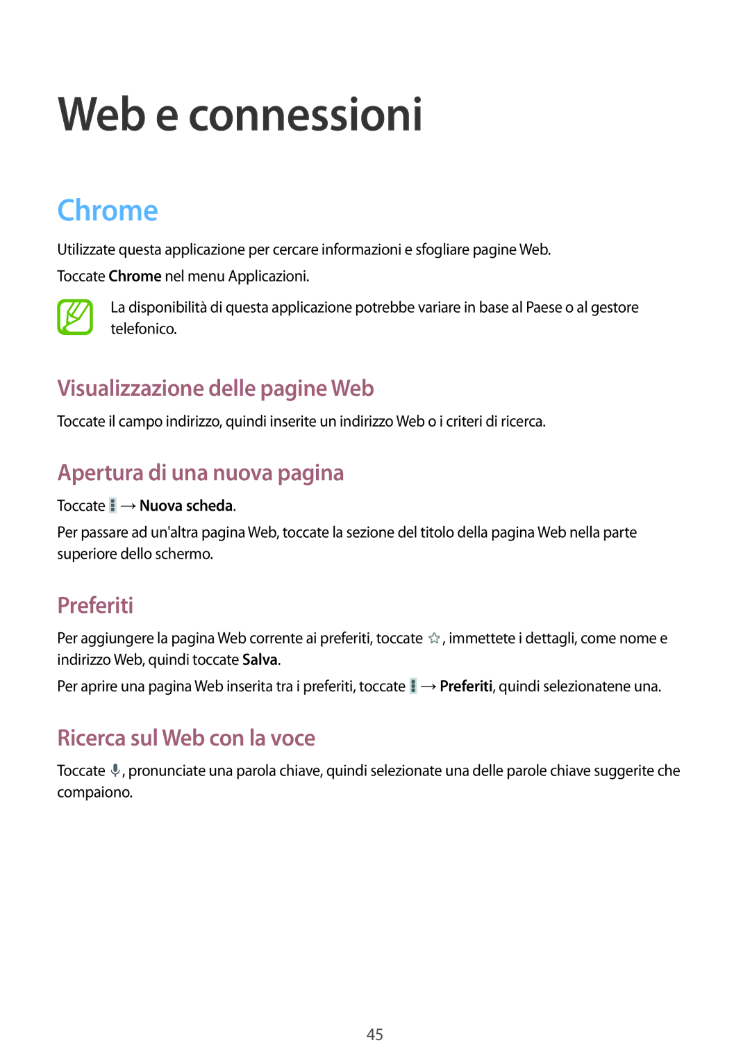 Samsung SM-T2105GYAITV manual Web e connessioni, Chrome 