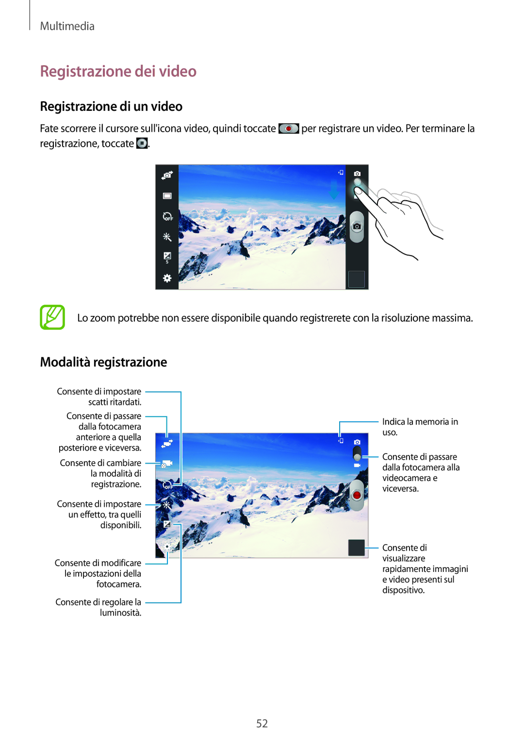 Samsung SM-T2105GYAITV manual Registrazione dei video, Modalità registrazione 