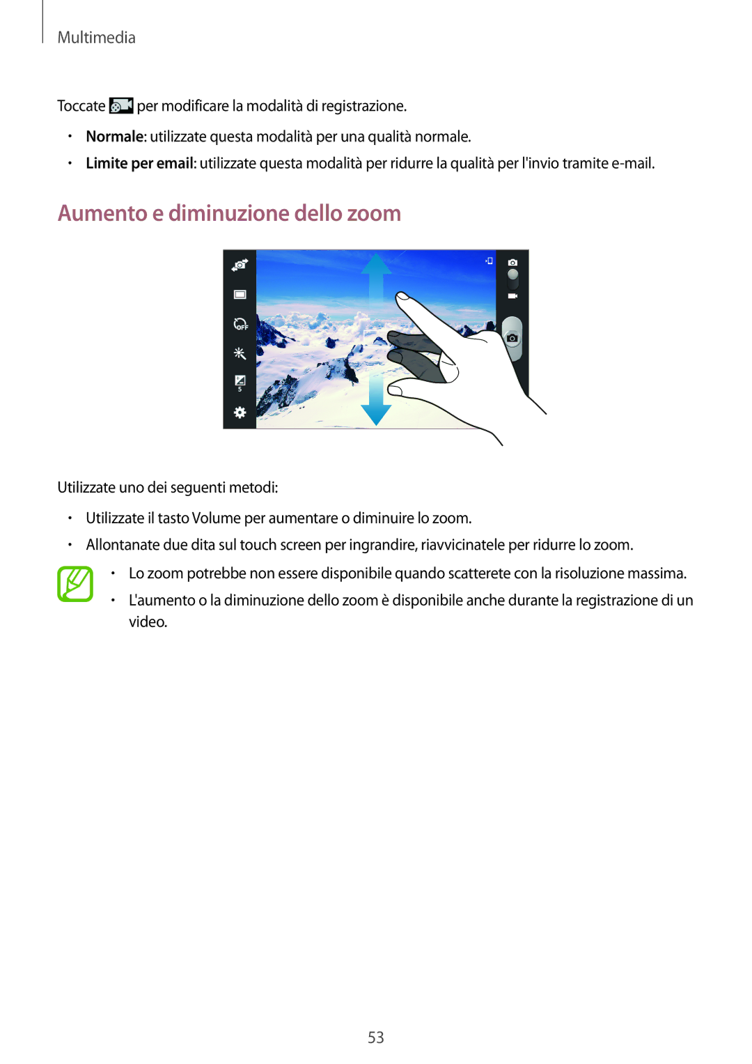 Samsung SM-T2105GYAITV manual Aumento e diminuzione dello zoom 