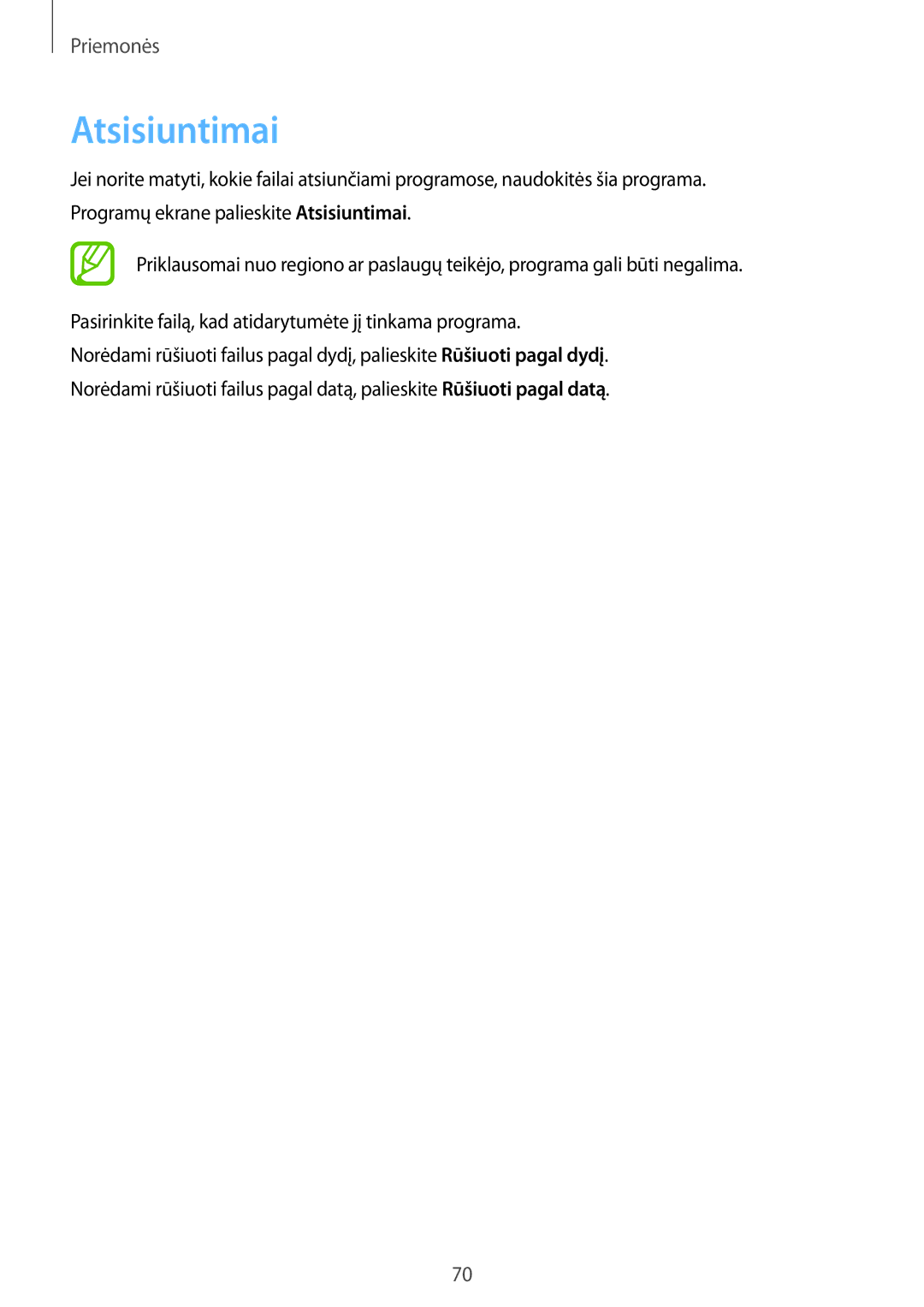 Samsung SM-T2105GYASEB manual Atsisiuntimai 