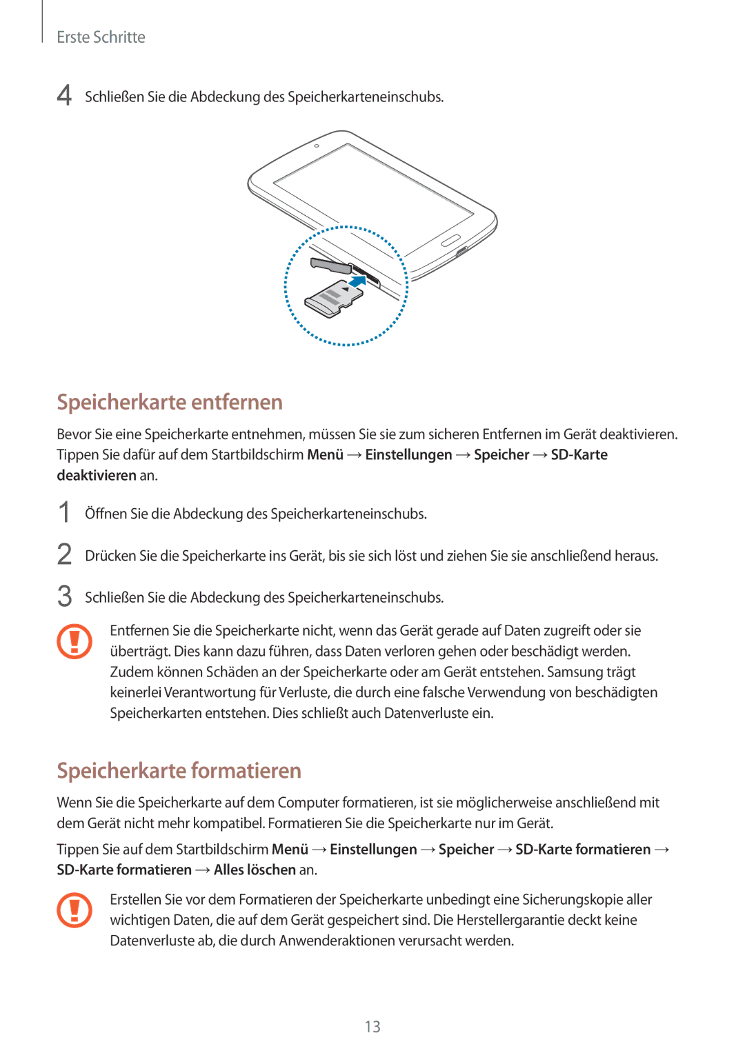 Samsung SM-T2105GYZTUR, SM-T2105GYATUR, SM-T2105GYATPH, SM-T2105GYADBT Speicherkarte entfernen, Speicherkarte formatieren 