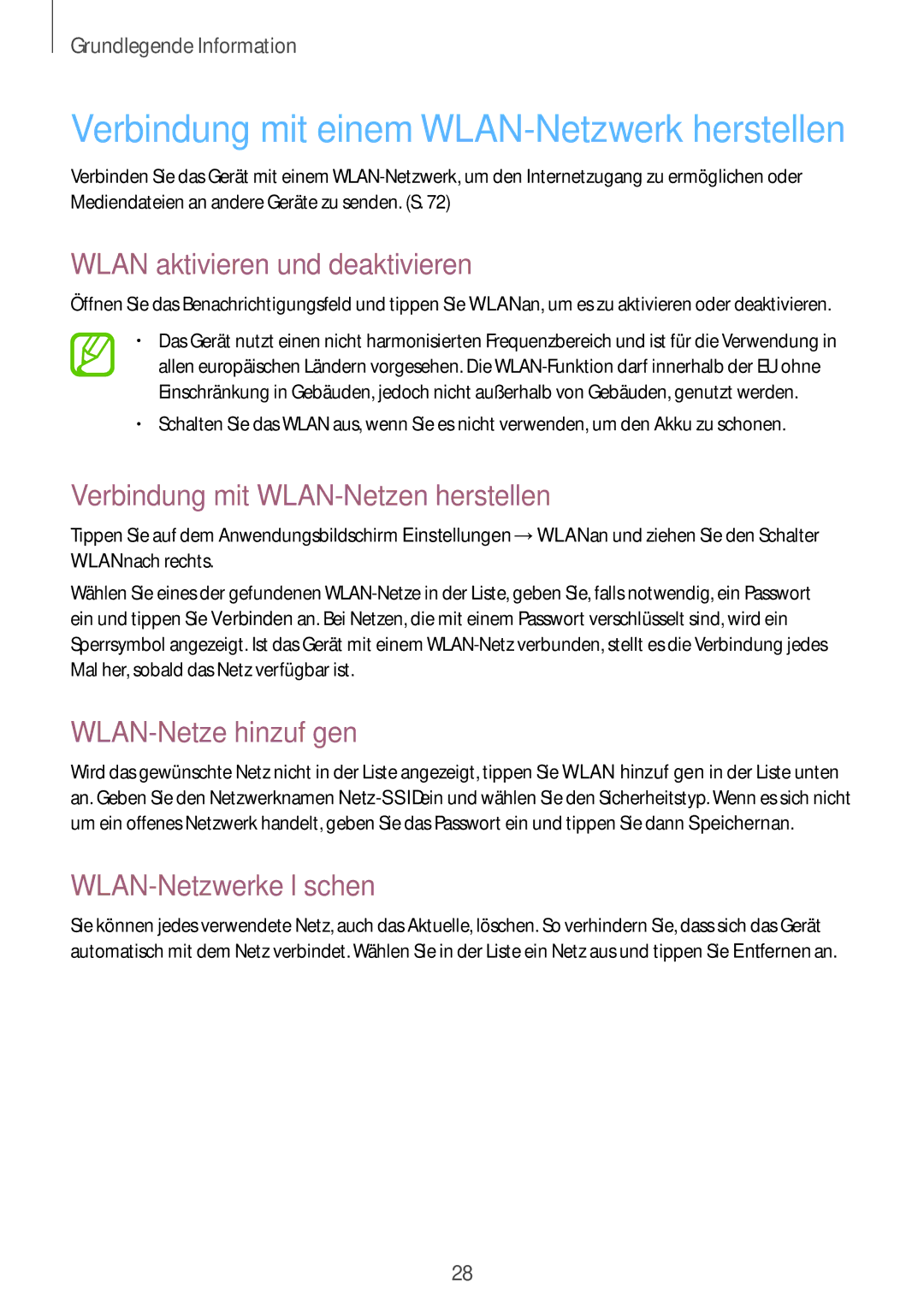 Samsung SM-T2105GYAATO Wlan aktivieren und deaktivieren, Verbindung mit WLAN-Netzen herstellen, WLAN-Netze hinzufügen 