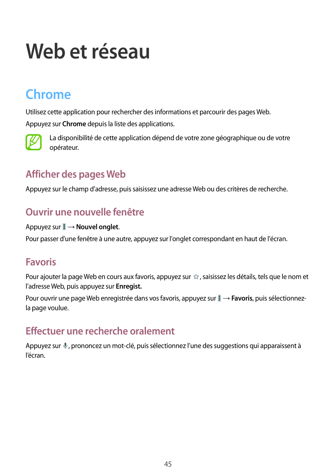 Samsung SM-T2105GYAXEF manual Web et réseau, Chrome 