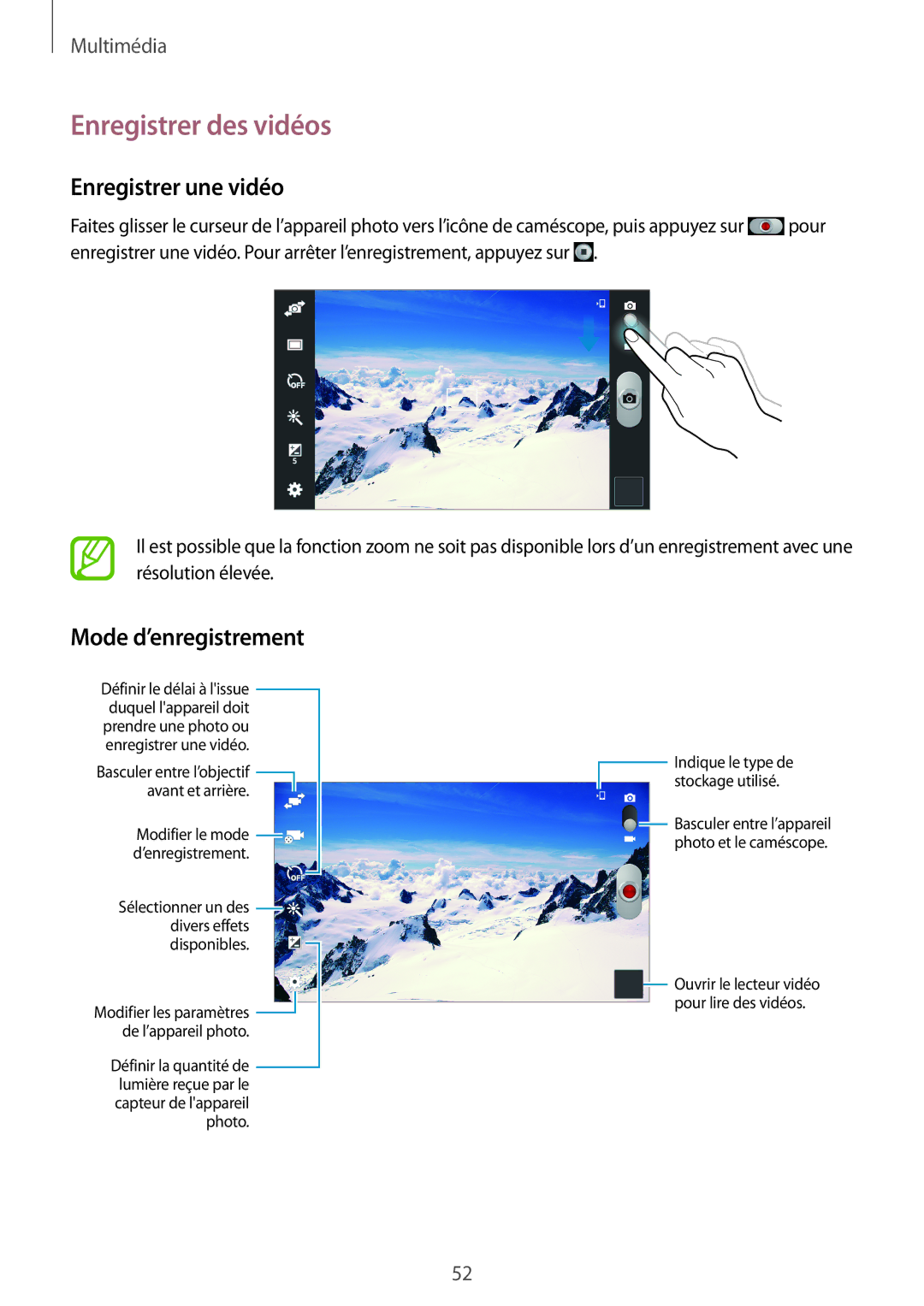 Samsung SM-T2105GYAXEF manual Enregistrer des vidéos, Mode d’enregistrement 