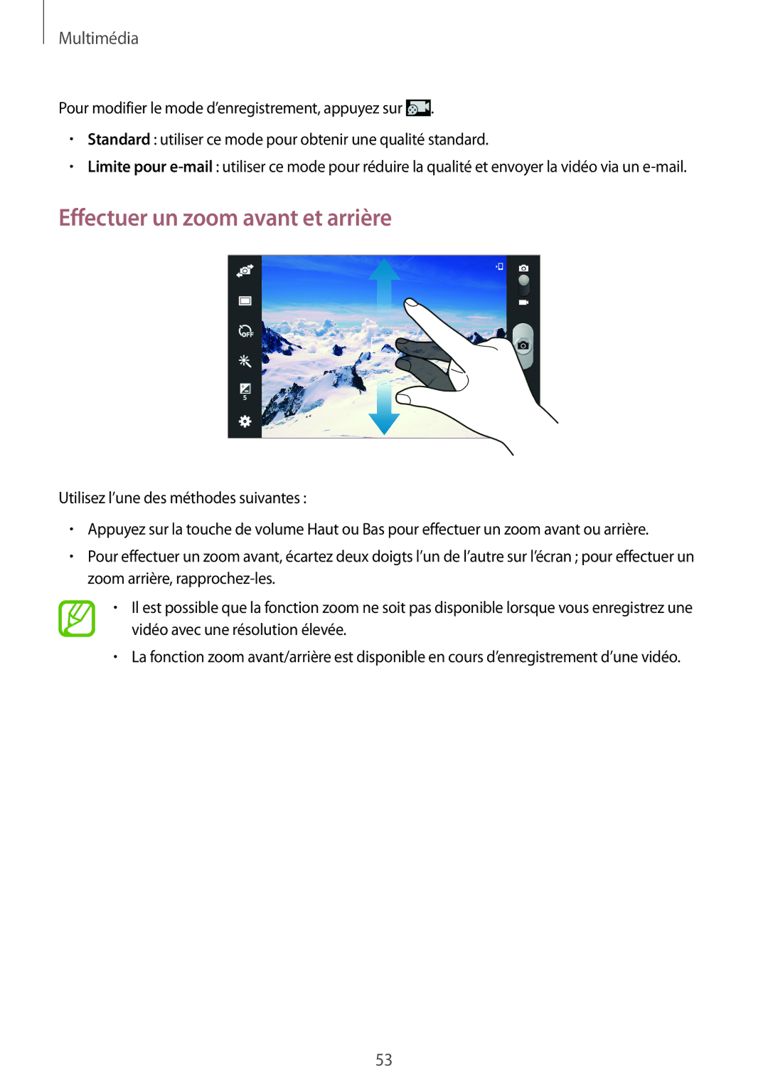 Samsung SM-T2105GYAXEF manual Effectuer un zoom avant et arrière 