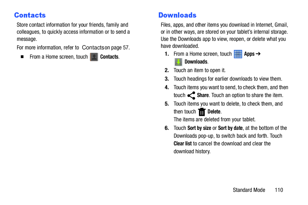 Samsung SM-T2105GYYXAR user manual Downloads, Touch an item to open it, 110 