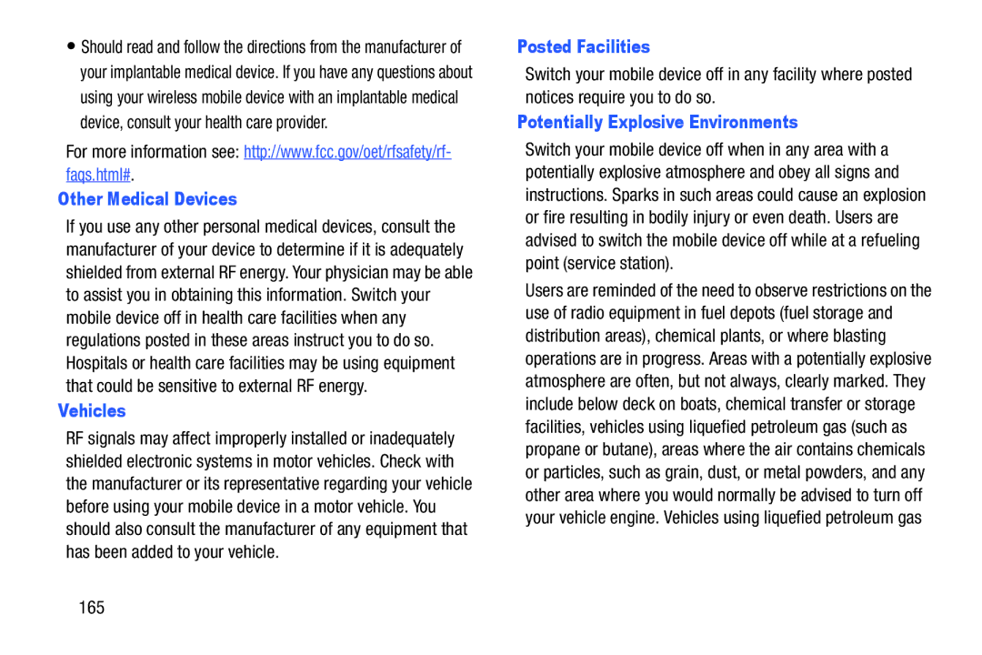 Samsung SM-T2105GYYXAR Other Medical Devices, Vehicles, Posted Facilities, Potentially Explosive Environments, 165 