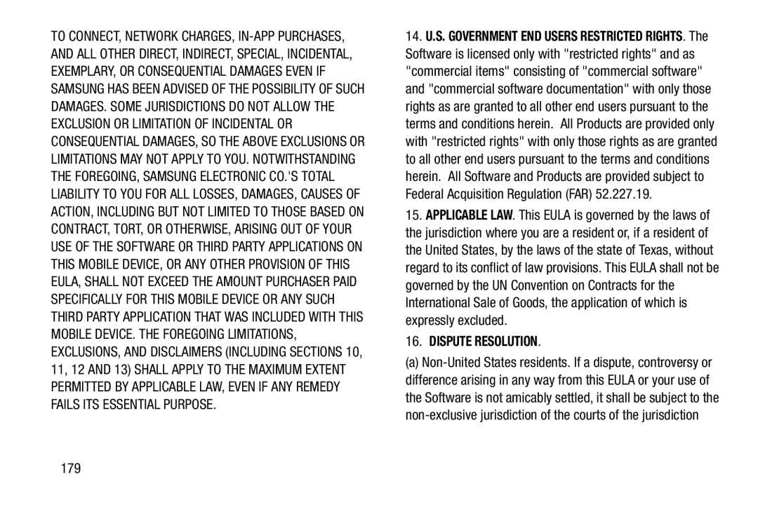 Samsung SM-T2105GYYXAR user manual Dispute Resolution, 179 