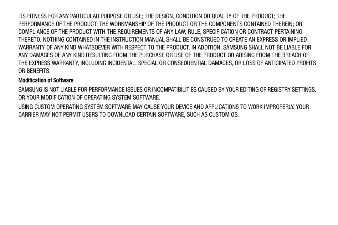 Samsung SM-T2105GYYXAR user manual Modification of Software 