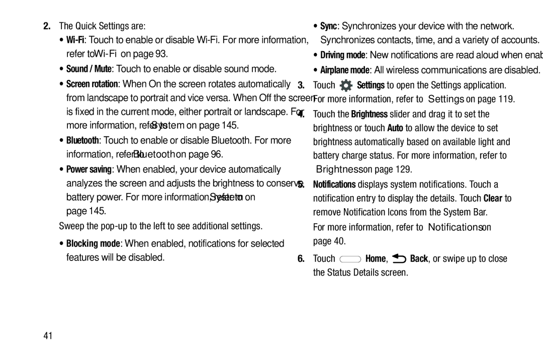 Samsung SM-T2105GYYXAR user manual Quick Settings are 