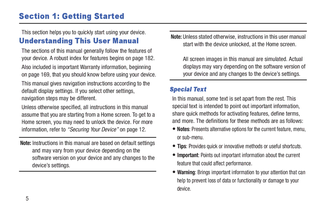 Samsung SM-T2105GYYXAR user manual Getting Started, Special Text 