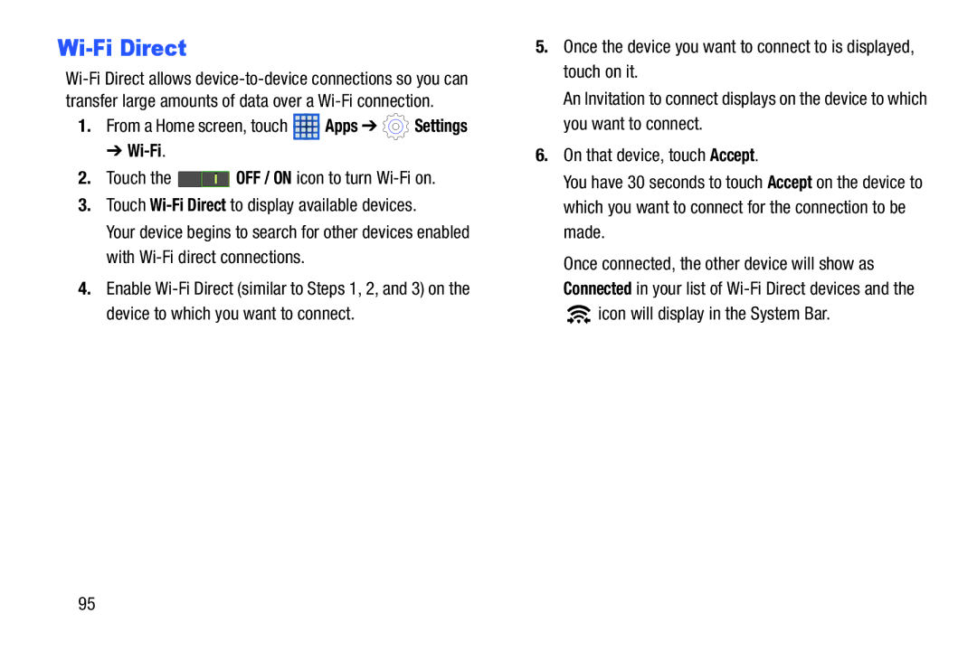 Samsung SM-T2105GYYXAR user manual Wi-Fi Direct 