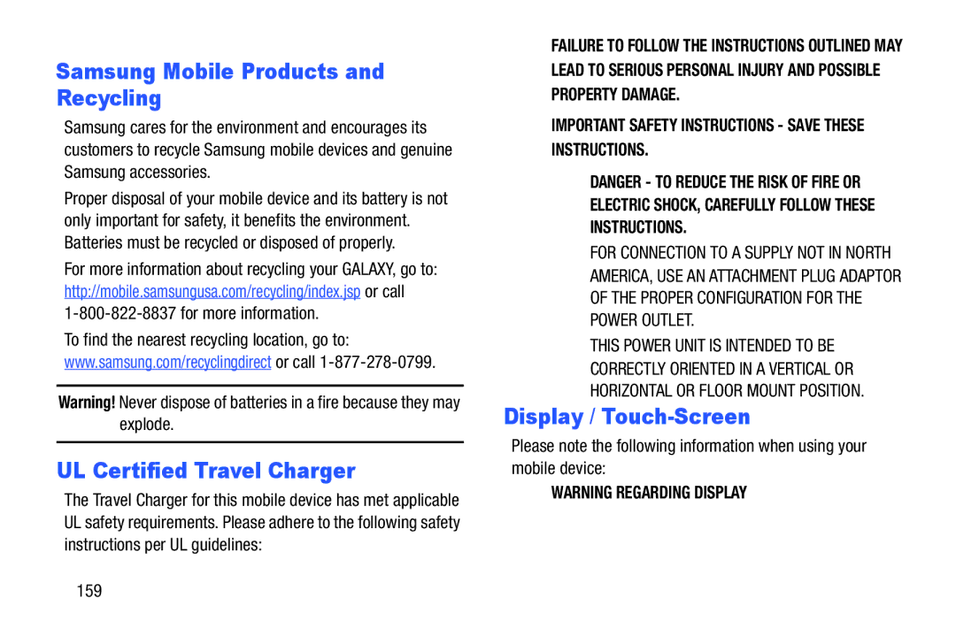 Samsung SM-T2105GYYXAR Samsung Mobile Products and Recycling, UL Certified Travel Charger, Display / Touch-Screen 