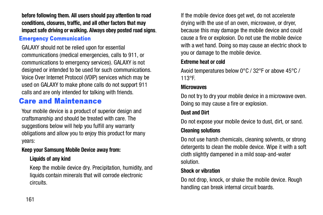 Samsung SM-T2105GYYXAR user manual Care and Maintenance, Emergency Communication 