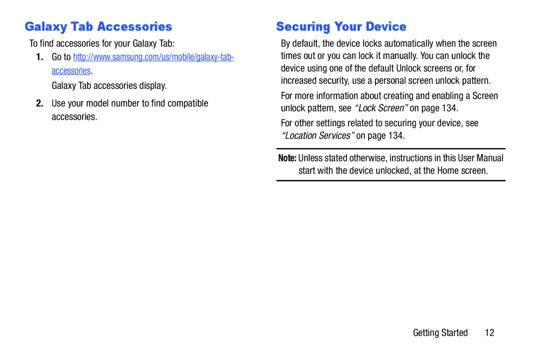 Samsung SM-T2105GYYXAR user manual Galaxy Tab Accessories, Securing Your Device 