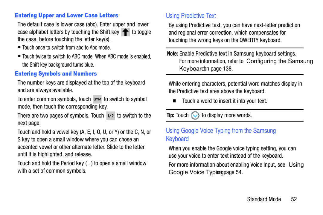 Samsung SM-T2105GYYXAR user manual Using Predictive Text, Using Google Voice Typing from the Samsung Keyboard 