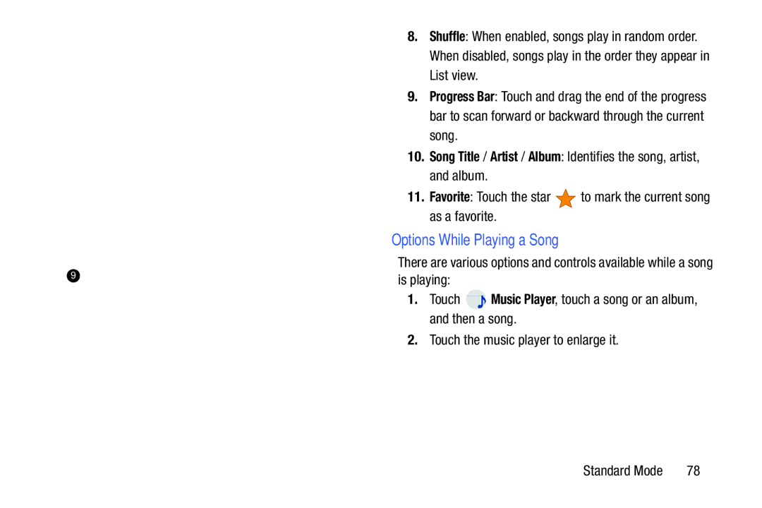 Samsung SM-T2105GYYXAR user manual Options While Playing a Song 