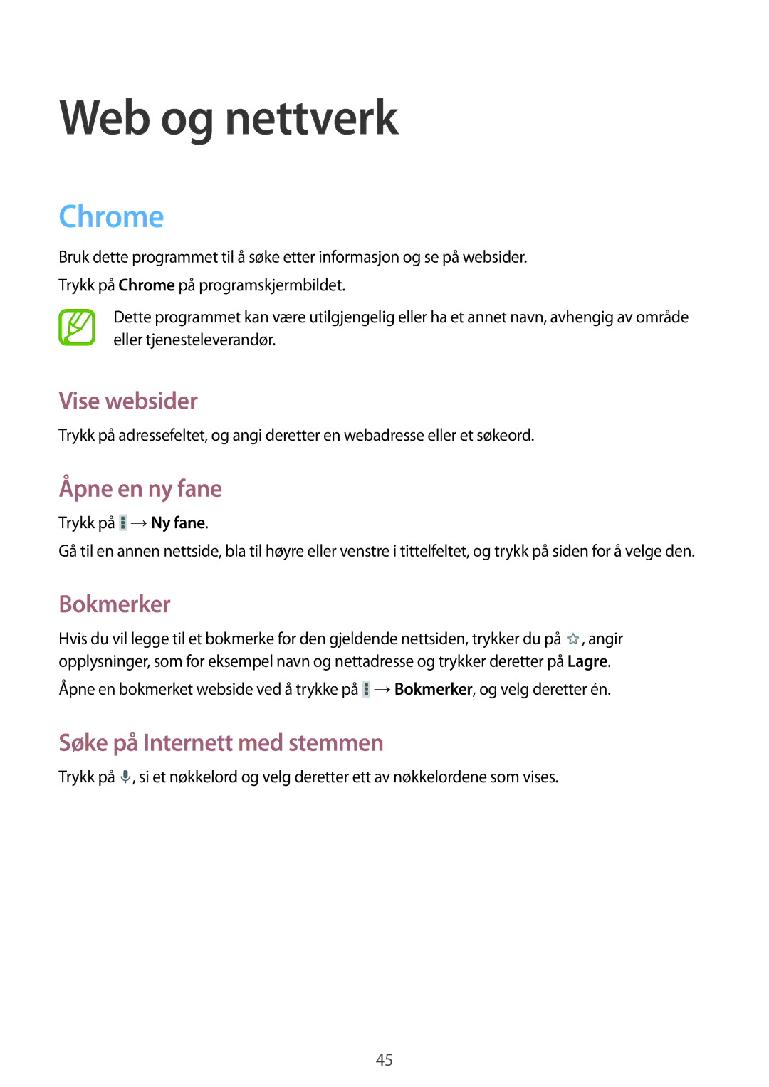 Samsung SM-T2105GYANEE, SM-T2105GYZNEE manual Web og nettverk, Chrome 