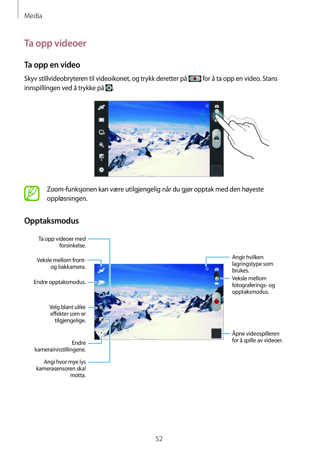 Samsung SM-T2105GYZNEE, SM-T2105GYANEE manual Ta opp videoer, Opptaksmodus 