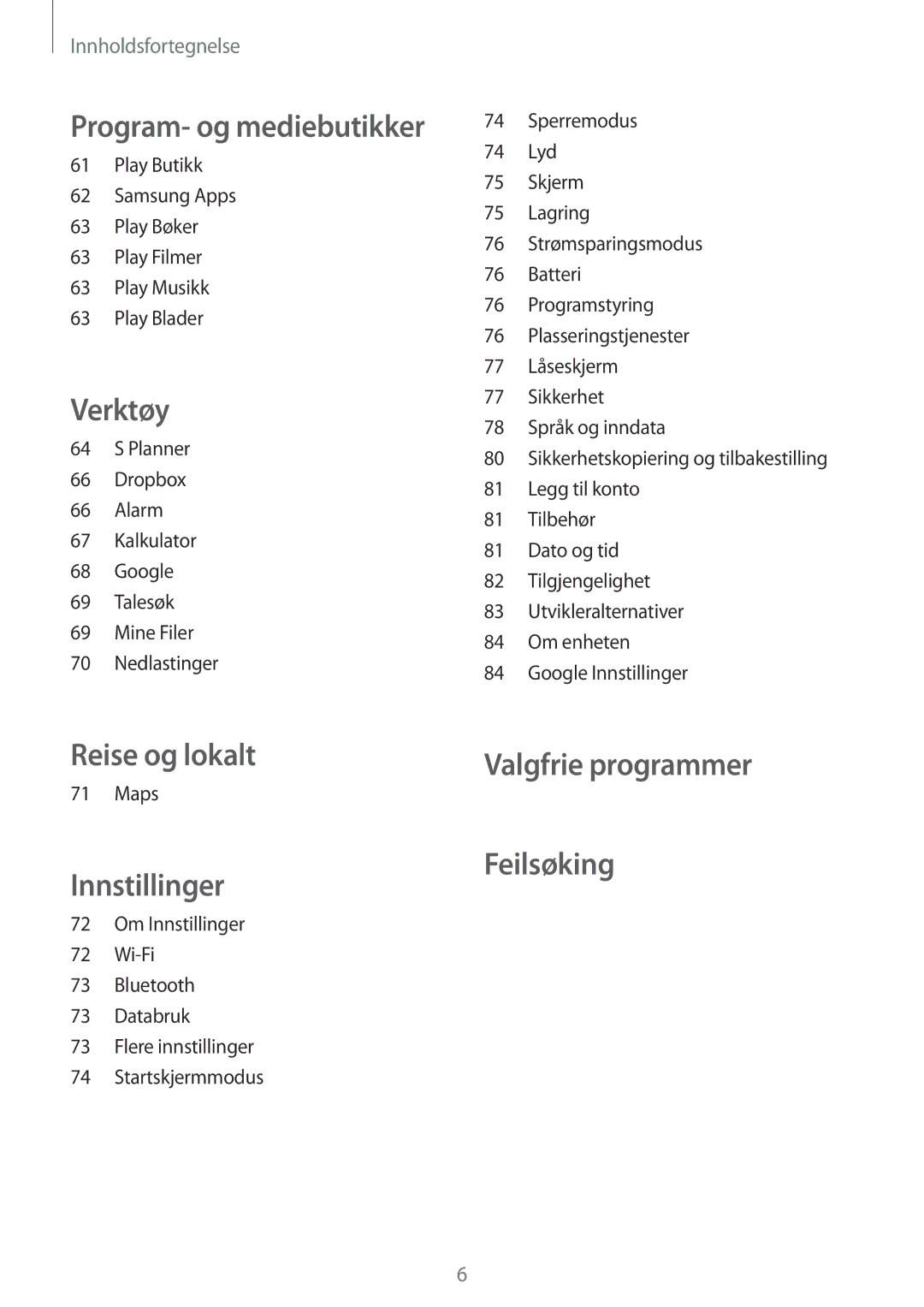 Samsung SM-T2105GYZNEE, SM-T2105GYANEE manual Verktøy 